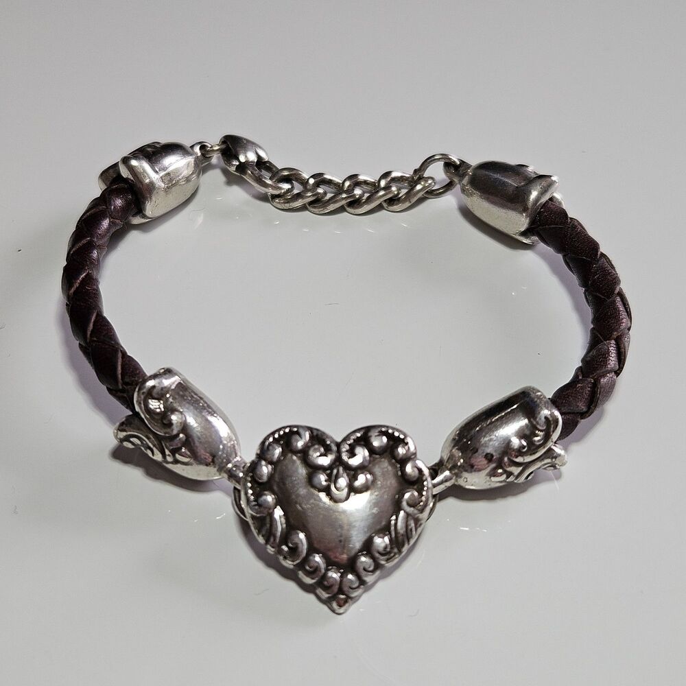 *Sale* Brighton Retired Silver Plated Cupids Bandit Leather Heart 7.5-8.5"